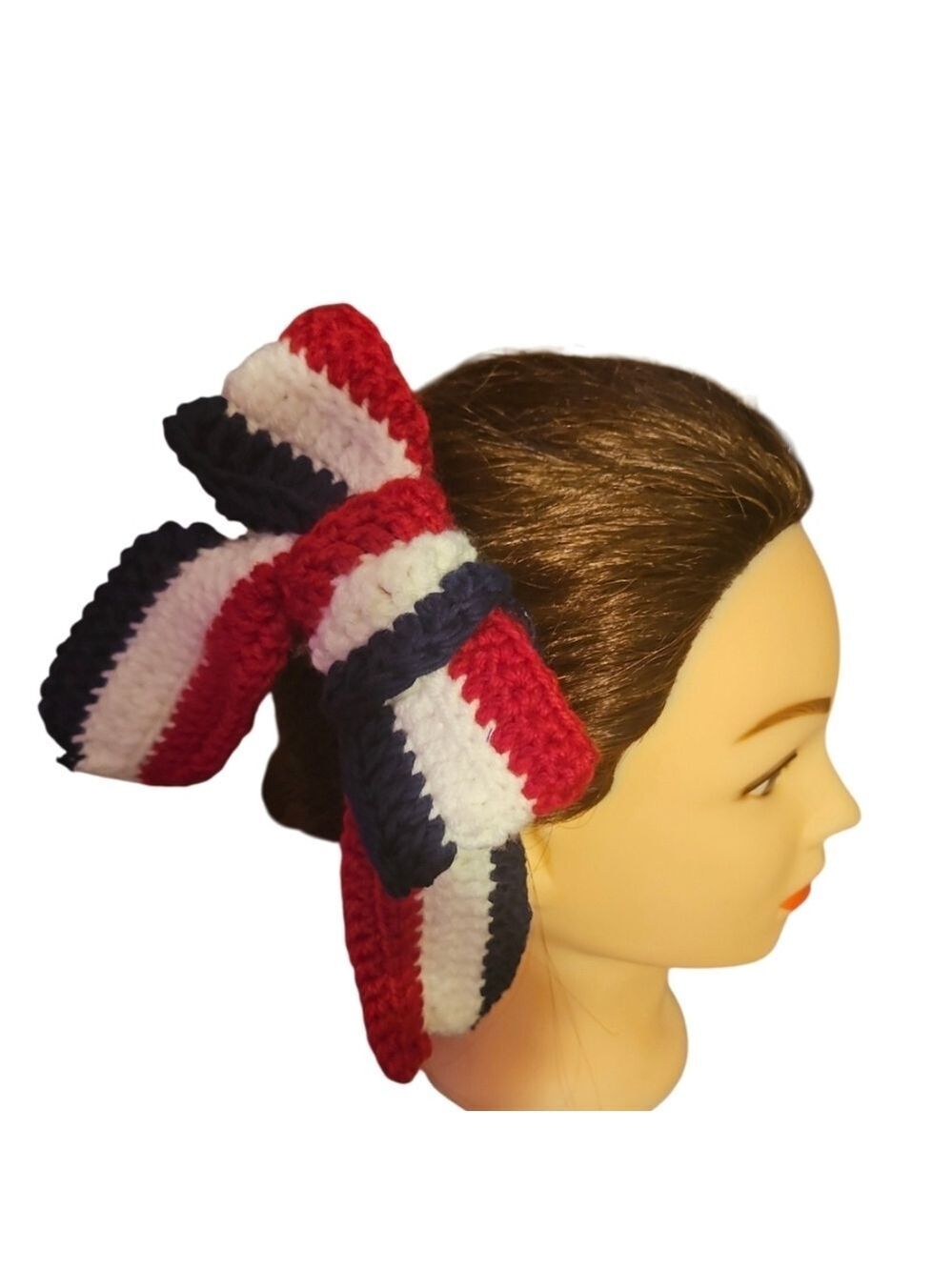 Hand Crafted Patriotic Crochet Bow Handmade Red White Blue Alligator Hair Clip - Picture 8 of 17